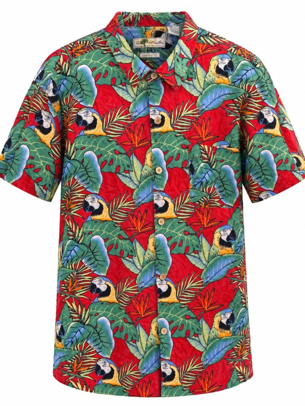 Joe Marlin Comfort Fit Parrot Hawaiian Shirt Red Tropical XXL Cotton Rayon